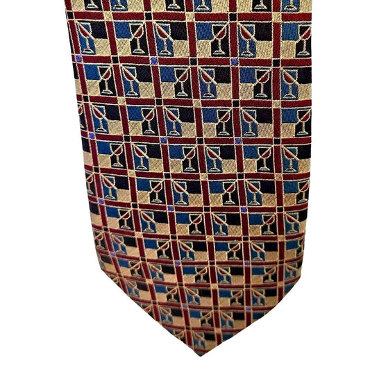 Tie Silk Brand Dino Carlotti Red Stacked Wine Glasses 56" x 4"  100% Silk