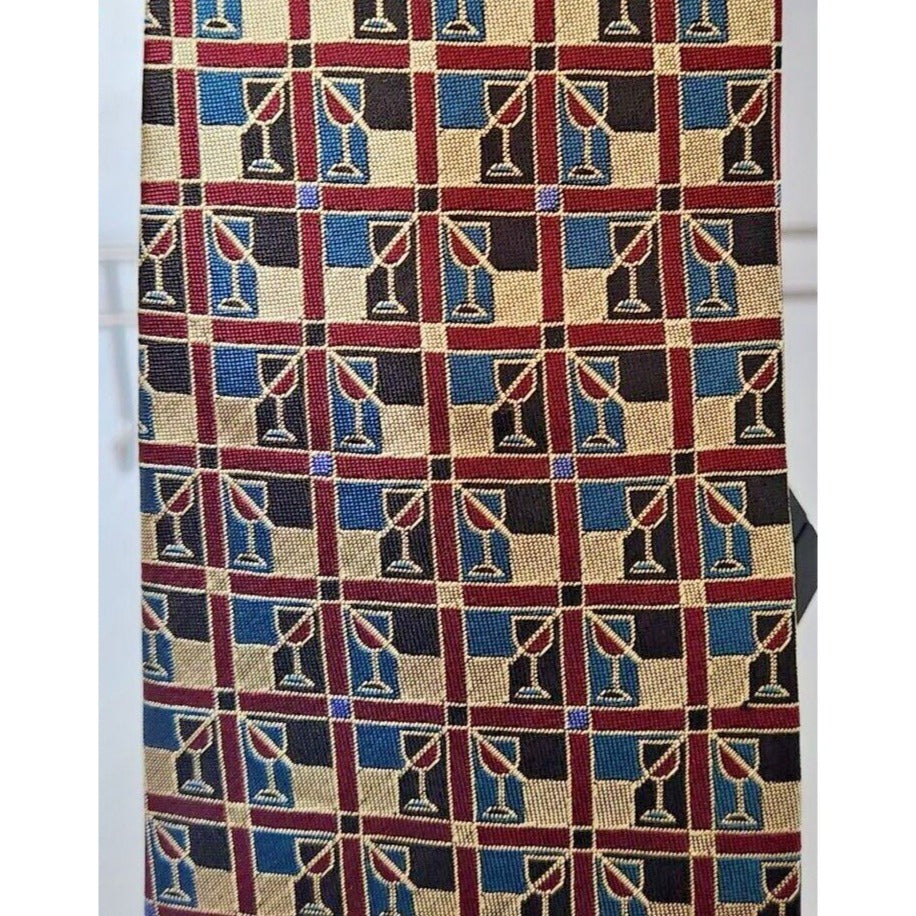 Tie Silk Brand Dino Carlotti Red Stacked Wine Glasses 56" x 4"  100% Silk