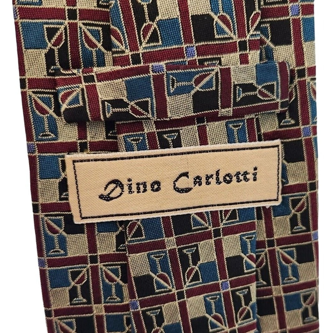Tie Silk Brand Dino Carlotti Red Stacked Wine Glasses 56" x 4"  100% Silk