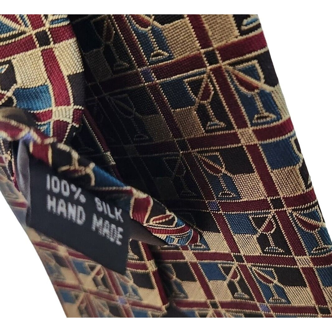 Tie Silk Brand Dino Carlotti Red Stacked Wine Glasses 56" x 4"  100% Silk