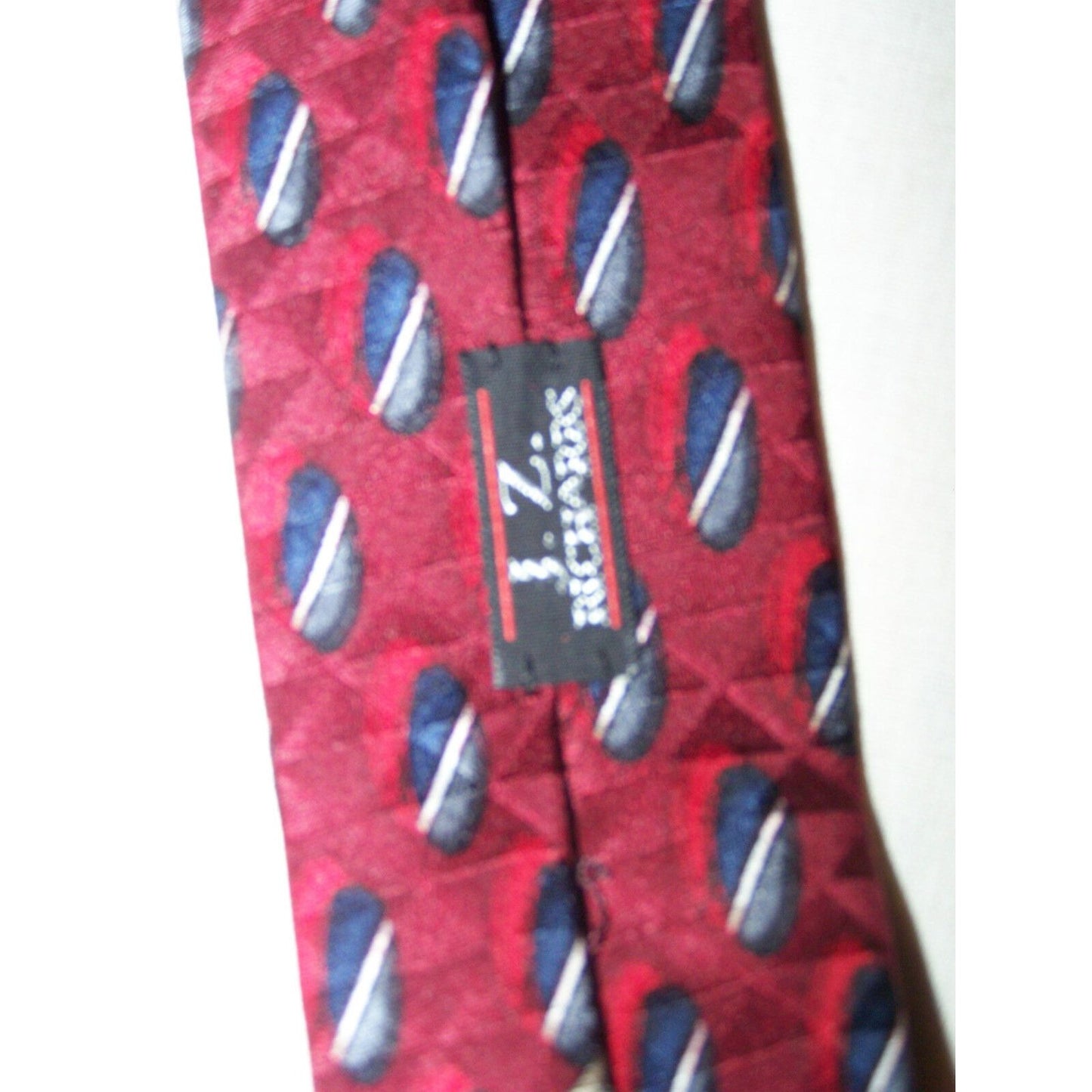 Tie J Z Richards Design Red Black Silver Silk 5205-7 Made in USA  60" L  4 " W