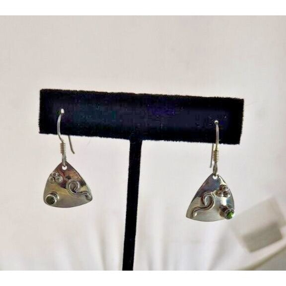 Jewelry Earrings Set Peridot Triangle 925 Silver Weight 3.8 Gr Handmade