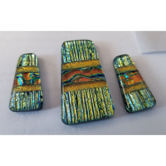 Gemstone Loose Set of 3  Dichroic glass 57.5 ct  11.5 gr 1" x 0.5"  1 1/2 x 0.75"  # 7