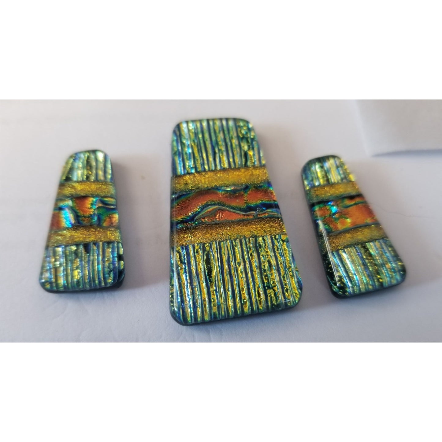 Gemstone Loose Set of 3  Dichroic glass 57.5 ct  11.5 gr 1" x 0.5"  1 1/2 x 0.75"  # 7
