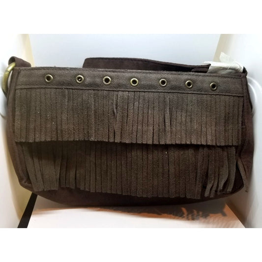 Purse Bag Brown Fringe Chateau Int Zip Top back and inside Pocket  9" x 6" x 3" Strap  17"