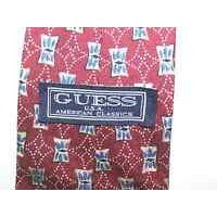 Tie Guess Made in Italy Red White Blue Flower Geometric Shape Silk 58" L  4 "W