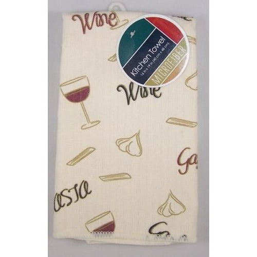 Kitchen Hand Towel Wine Glass Garlic Pasta design 16 x 19  Micro Fiber set of 2