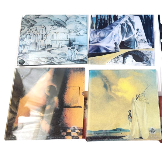 Glass Coasters Salvador Dali's Artwork Graphics  4 " x  4 "  Set of 4  Rubber Feet