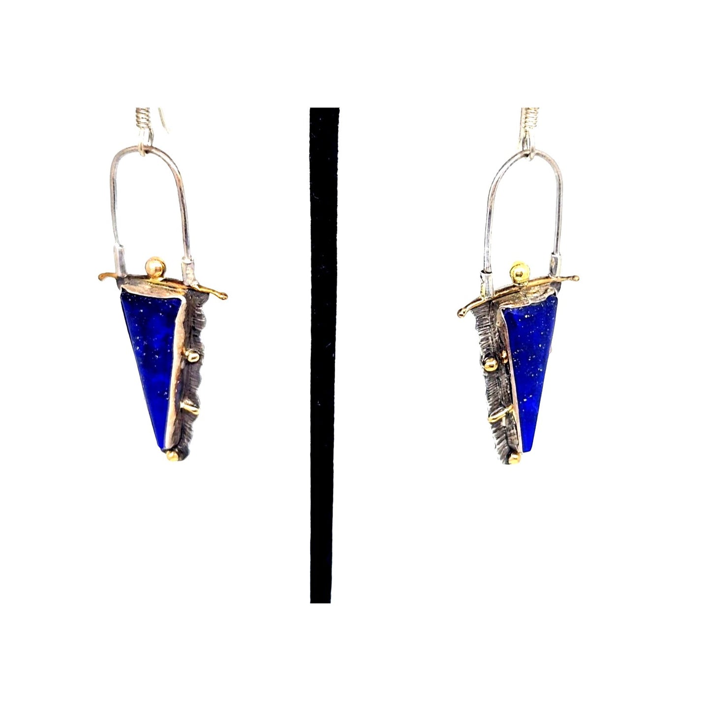 Earrings Natural Lapis Afghanistan 925 Silver 14K Gold 7.1 Gr 50mm x 20mmSilver Hooks