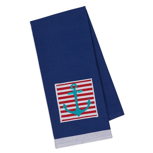 Kitchen Towel Design Imports Teal Anchor Boating Stripe 100% Cotton 18 x 28"