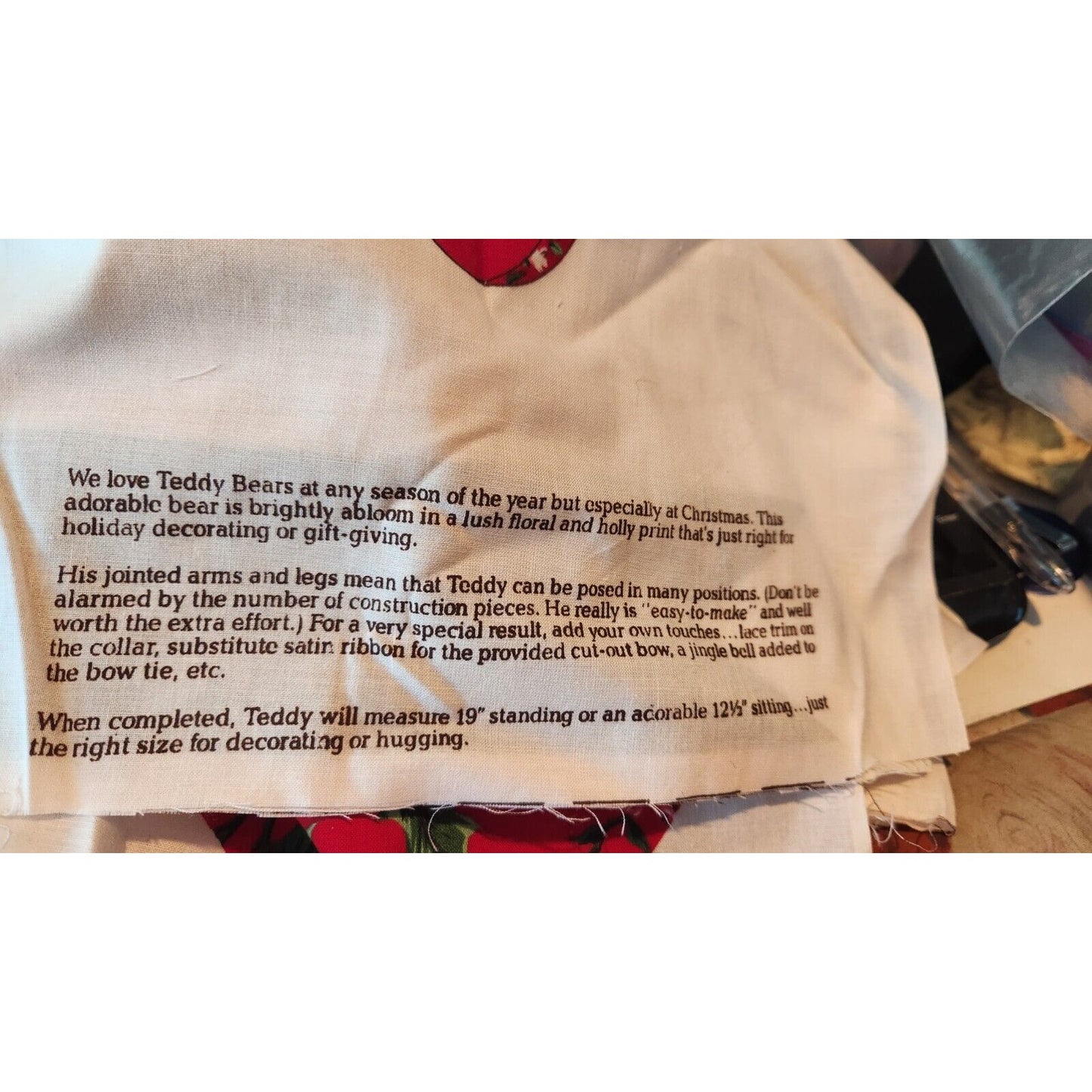 Material Fabric Christmas Santa Bear in Chimney Pattern Instructions