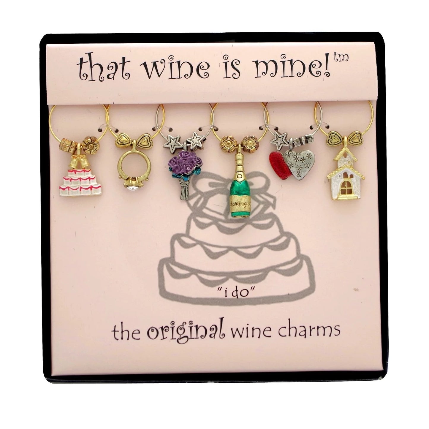 6 piece That Wine is Mine Wine Things 6-Piece I Do Wine Charms, Painted Wedding