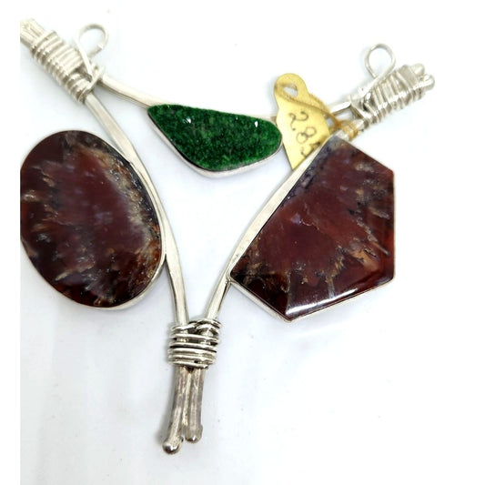 Pendant Plume Agate Druzy Silver 45.8 gr 925 Silver Jerry Fran Harr 85mm x 85mm x 85mm Triangle