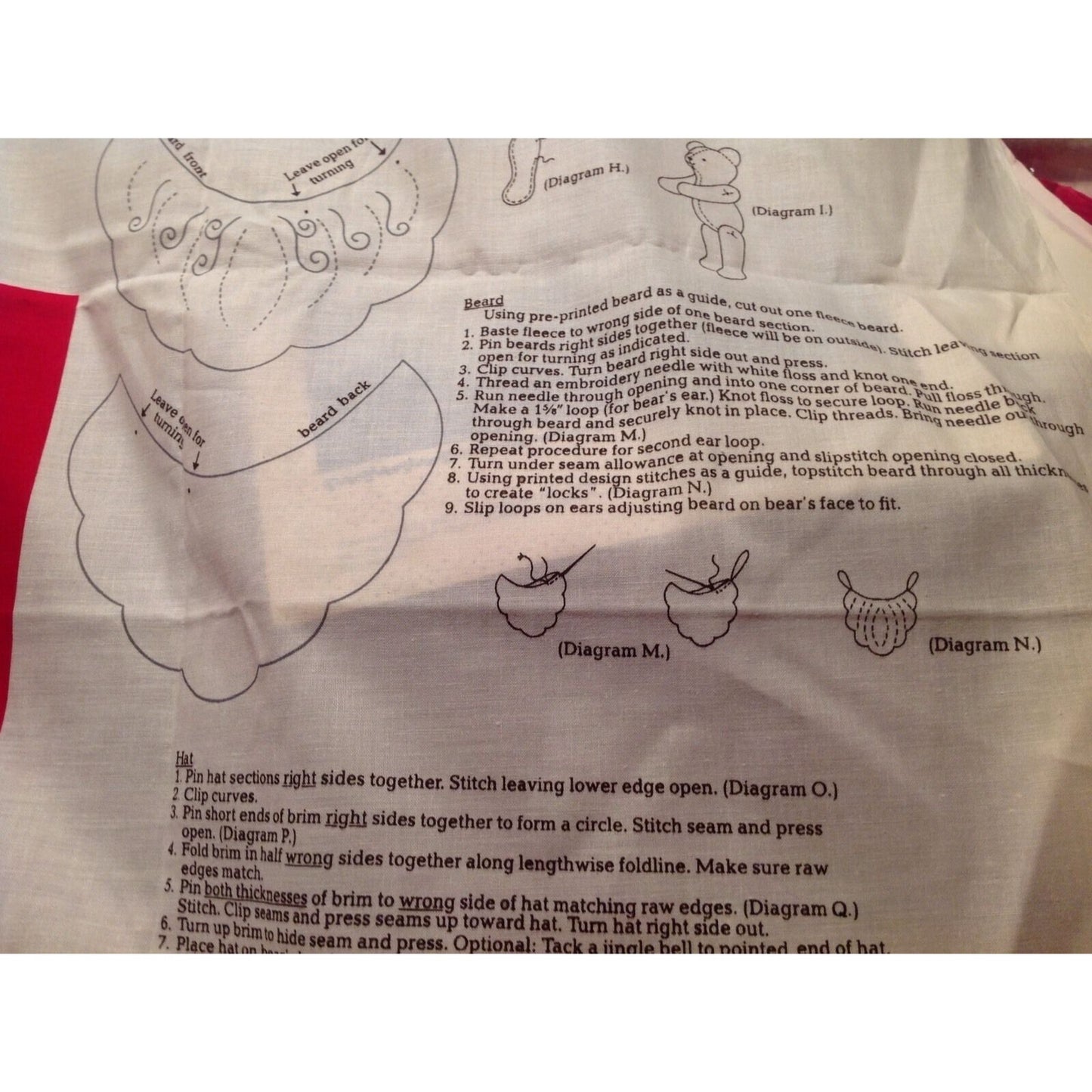 Material Fabric Christmas Santa Bear in Chimney Pattern Instructions