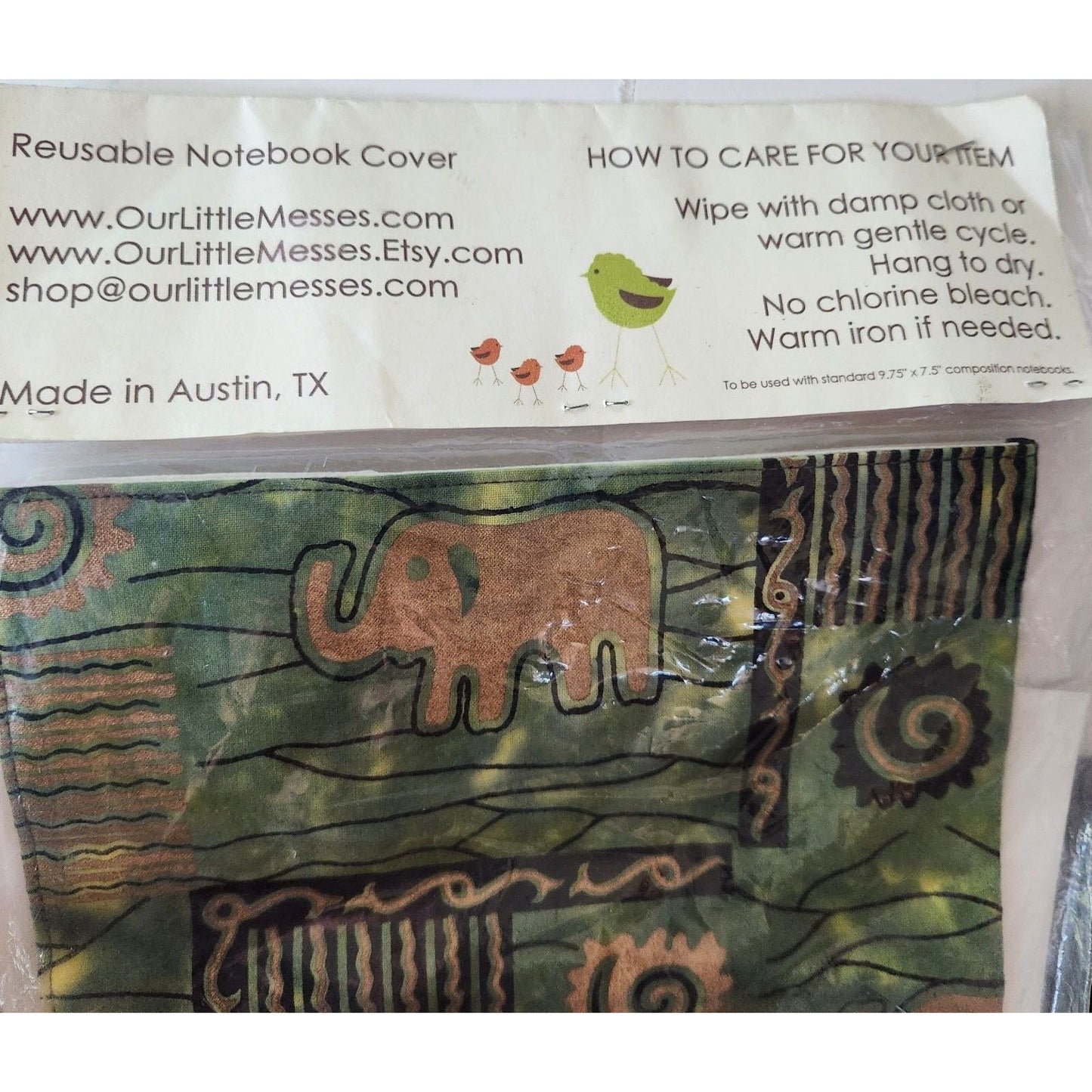 Our Little Messes Notebook Cover Reusable Elephants Wipe off  9.75"  x 7.5 "