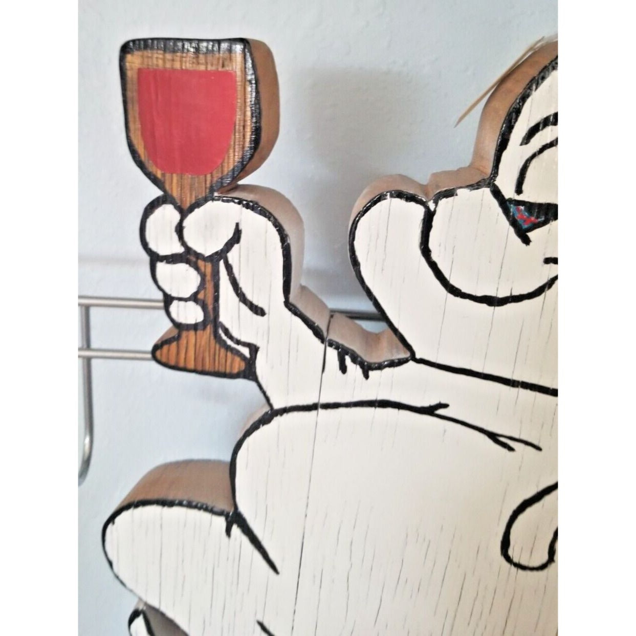 Wood Sign Halloween Ripped  Ghost Wine Drinking Pumpkin Empty Bottles Hanging