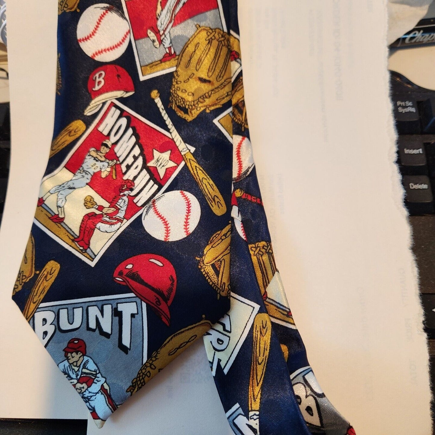 Tie Baseball Red Blue White  Brand Dino Romaro  Hand Made 58" x 4"