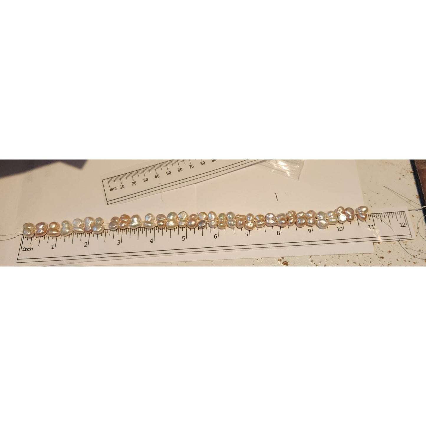 Pearls 32 Freshwater Cultured 10–12mm Baroque Pearl Strand, White 11 " Strand Middle hole Slight Pink tint