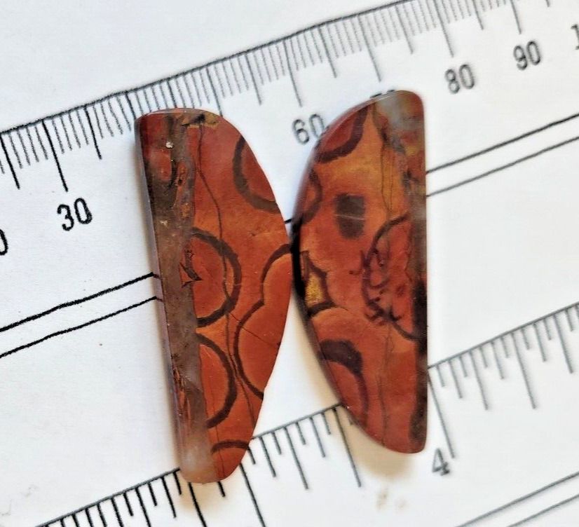 Gemstones Matched Pair Poppy Jasper 10 gr Earrings 50 ct Size 40mm x 10 mm