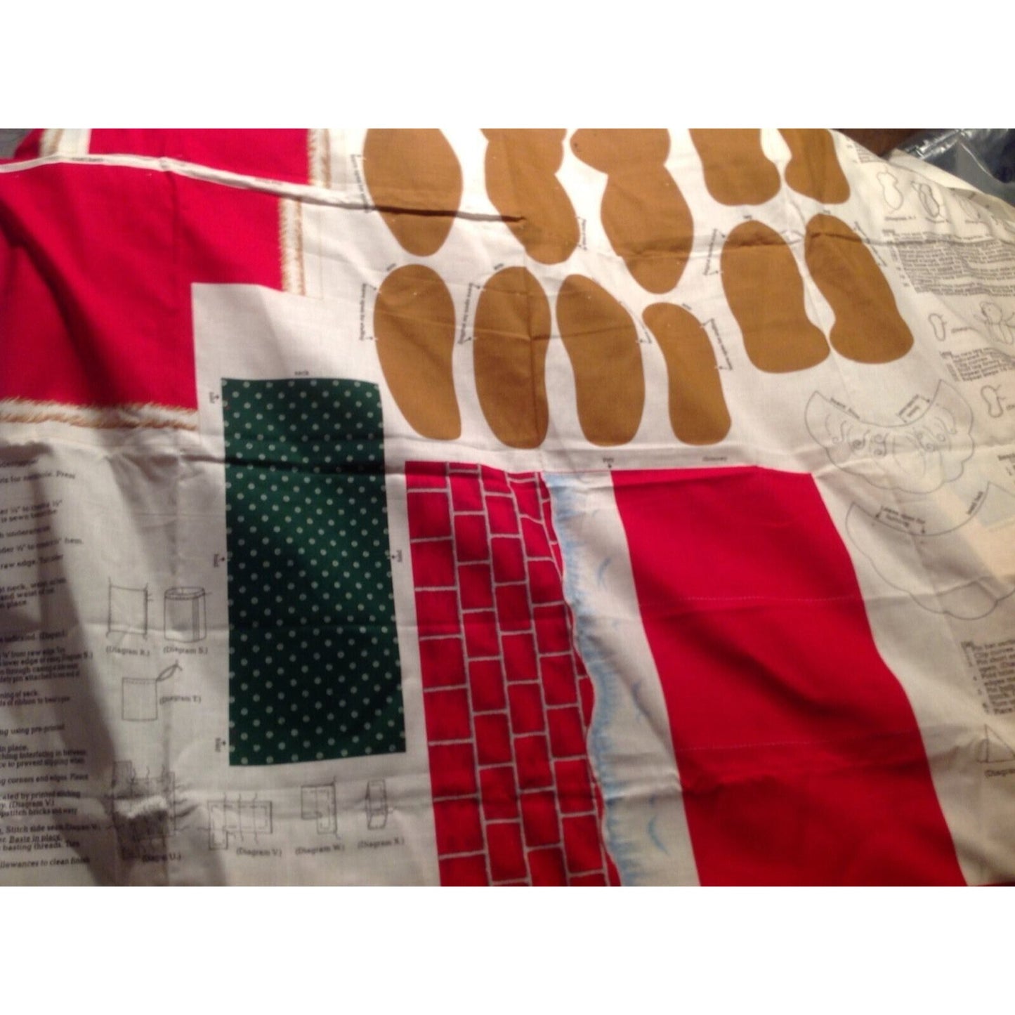 Material Fabric Christmas Santa Bear in Chimney Pattern Instructions