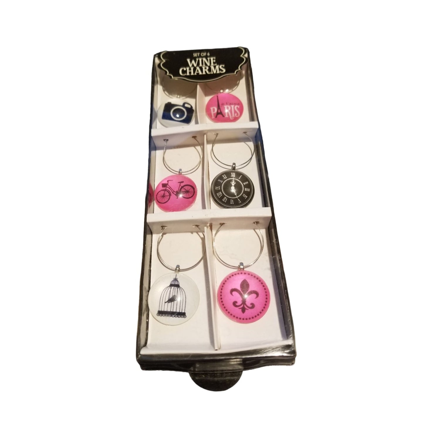 Wine charms Paris Camera Tower Clock Bike Clock Bird Cage Flu De Leis