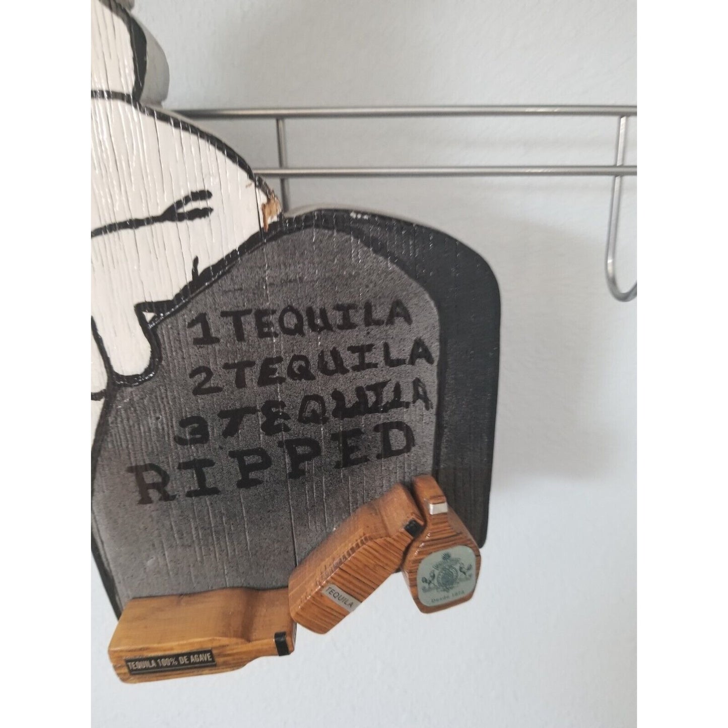 Wood Sign Halloween Ripped  Ghost 1 Tequila 2 Tequila 3 Tequila Ripped Hanging