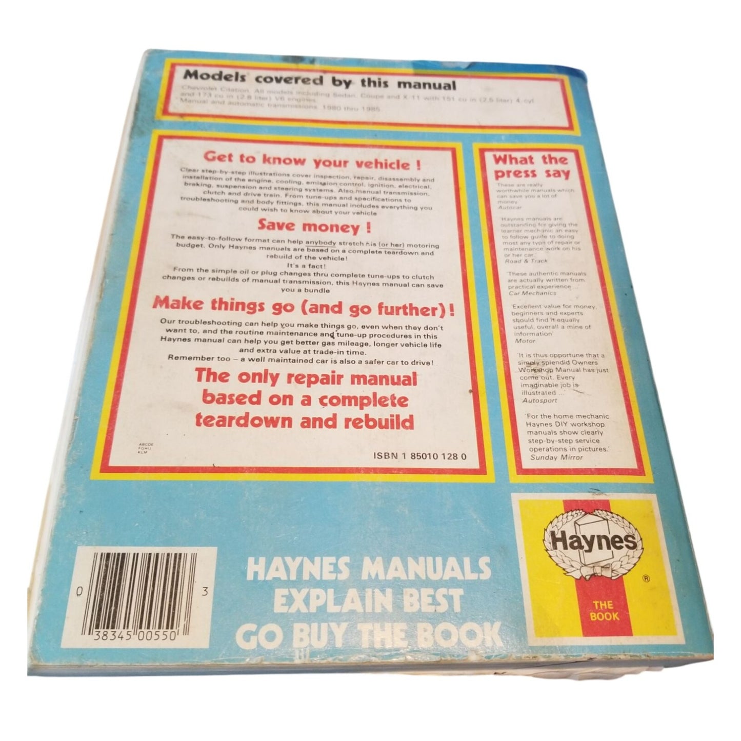 Book Chevorolet Citation 1980 - 9885 Haynes Owners Workshop Manual