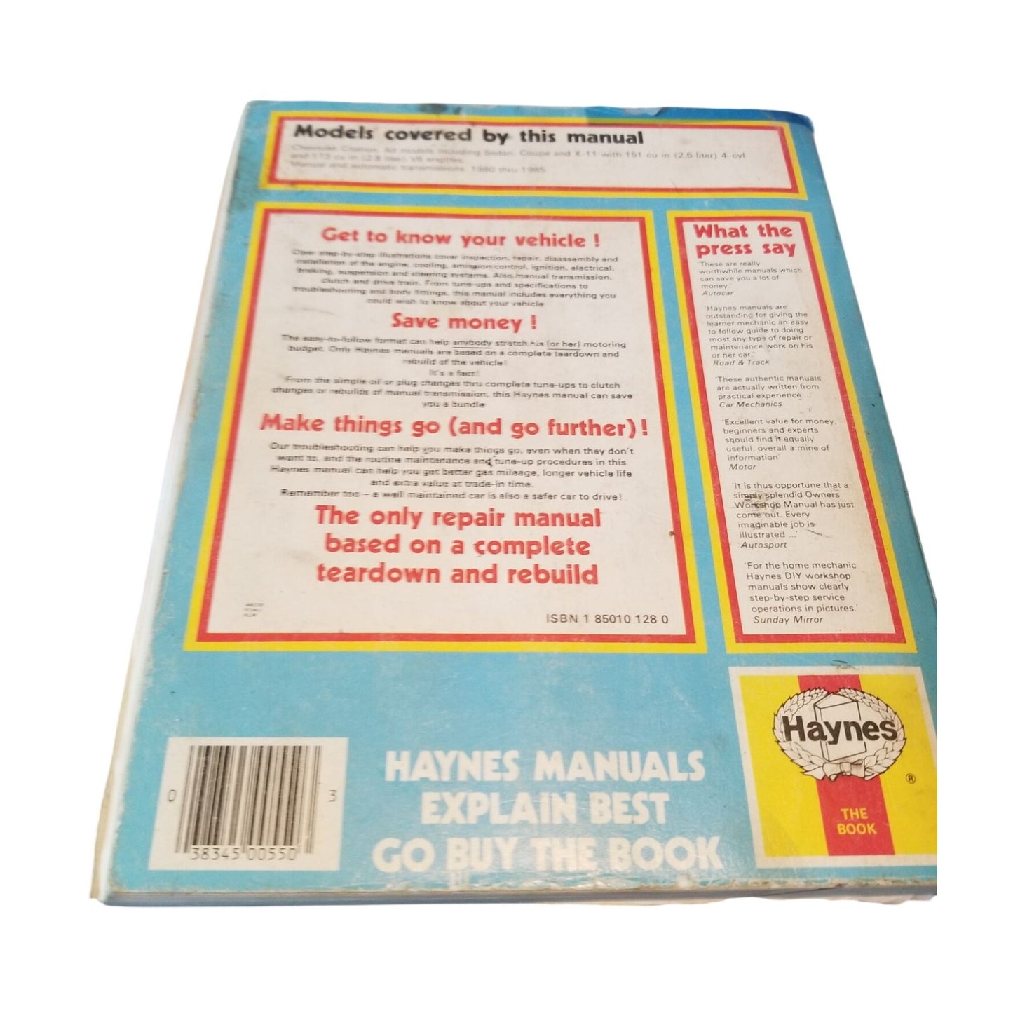 Book Chevorolet Citation 1980 - 9885 Haynes Owners Workshop Manual