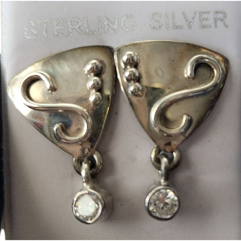 Earrings Lab Diamonds Post Silver Drop 4.8 gr  Jerry & Fran Harr Handmade