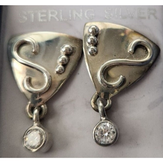 Earrings Lab Diamonds Post Silver Drop 4.8 gr  Jerry & Fran Harr Handmade