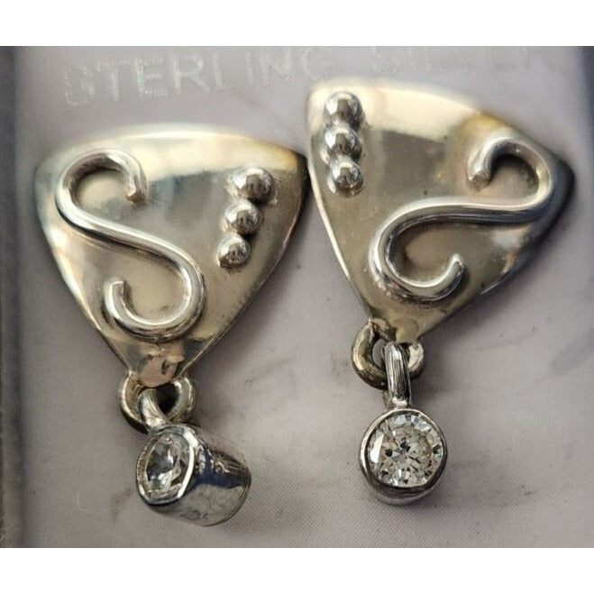 Earrings Lab Diamonds Post Silver Drop 4.8 gr  Jerry & Fran Harr Handmade