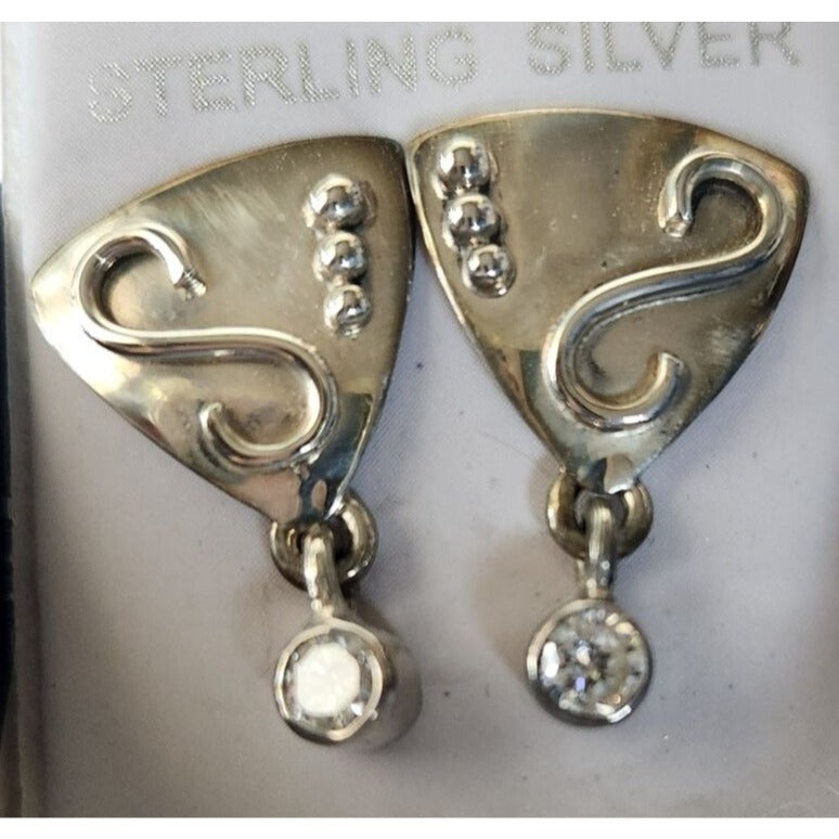Earrings Lab Diamonds Post Silver Drop 4.8 gr  Jerry & Fran Harr Handmade