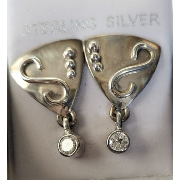 Earrings Lab Diamonds Post Silver Drop 4.8 gr  Jerry & Fran Harr Handmade