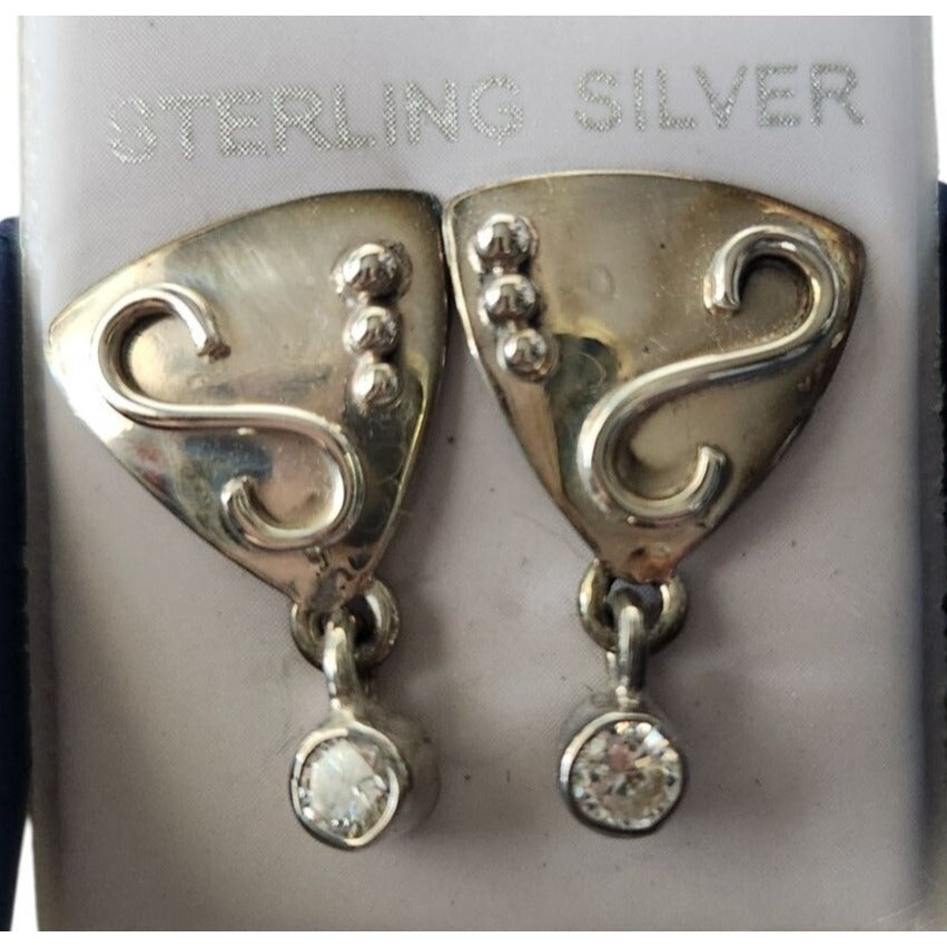 Earrings Lab Diamonds Post Silver Drop 4.8 gr  Jerry & Fran Harr Handmade