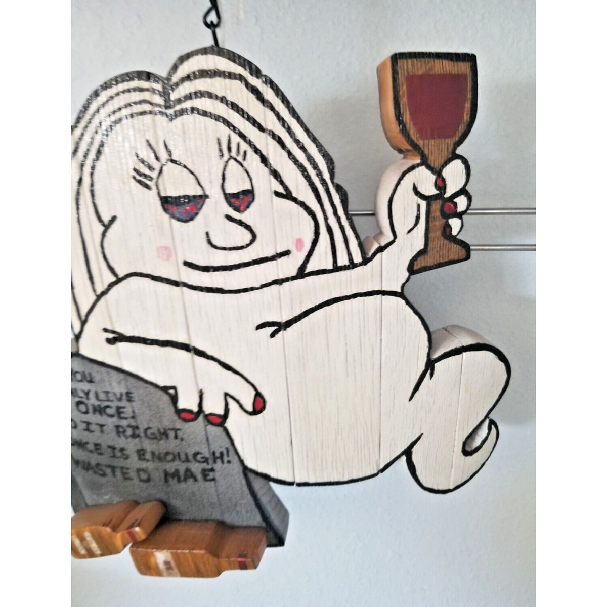 Wood Sign Halloween Wasted Mae Wine Bottle Ghost Red Wine Glass Live once Hanger
