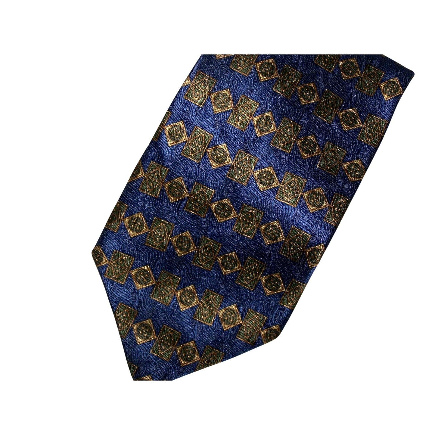 Tie Blue Gold Geometric Shape Row Savile Row Silk Made USA   58 " L   3 3/4 " W