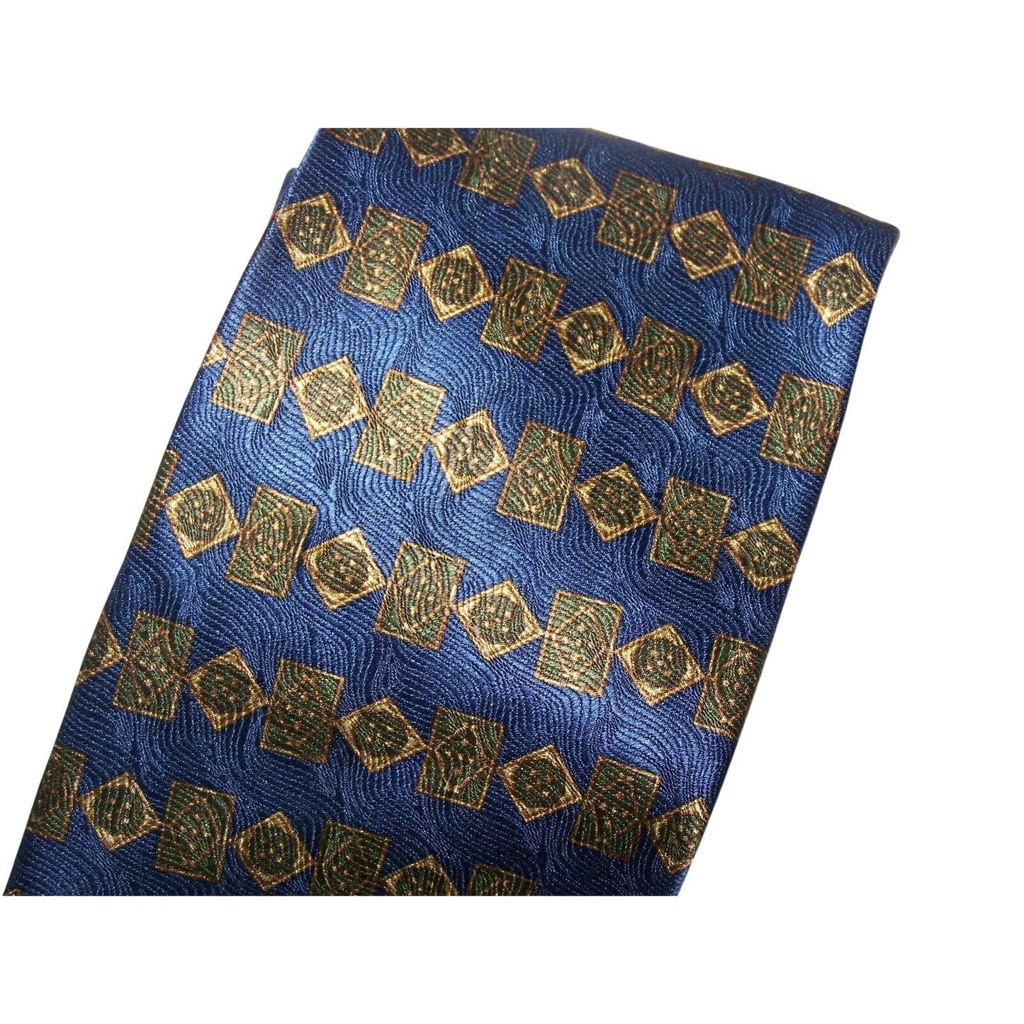 Tie Blue Gold Geometric Shape Row Savile Row Silk Made USA   58 " L   3 3/4 " W