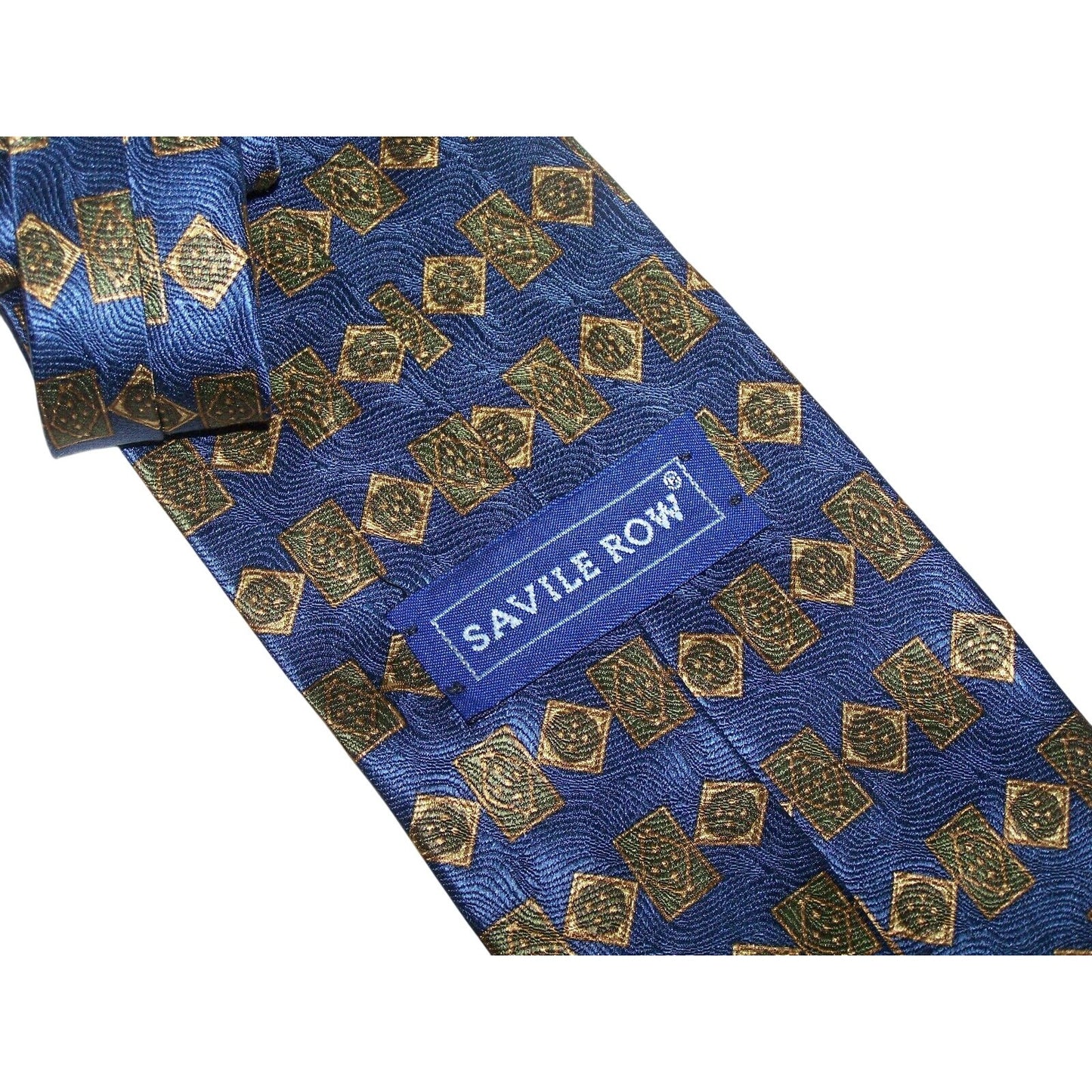 Tie Blue Gold Geometric Shape Row Savile Row Silk Made USA   58 " L   3 3/4 " W
