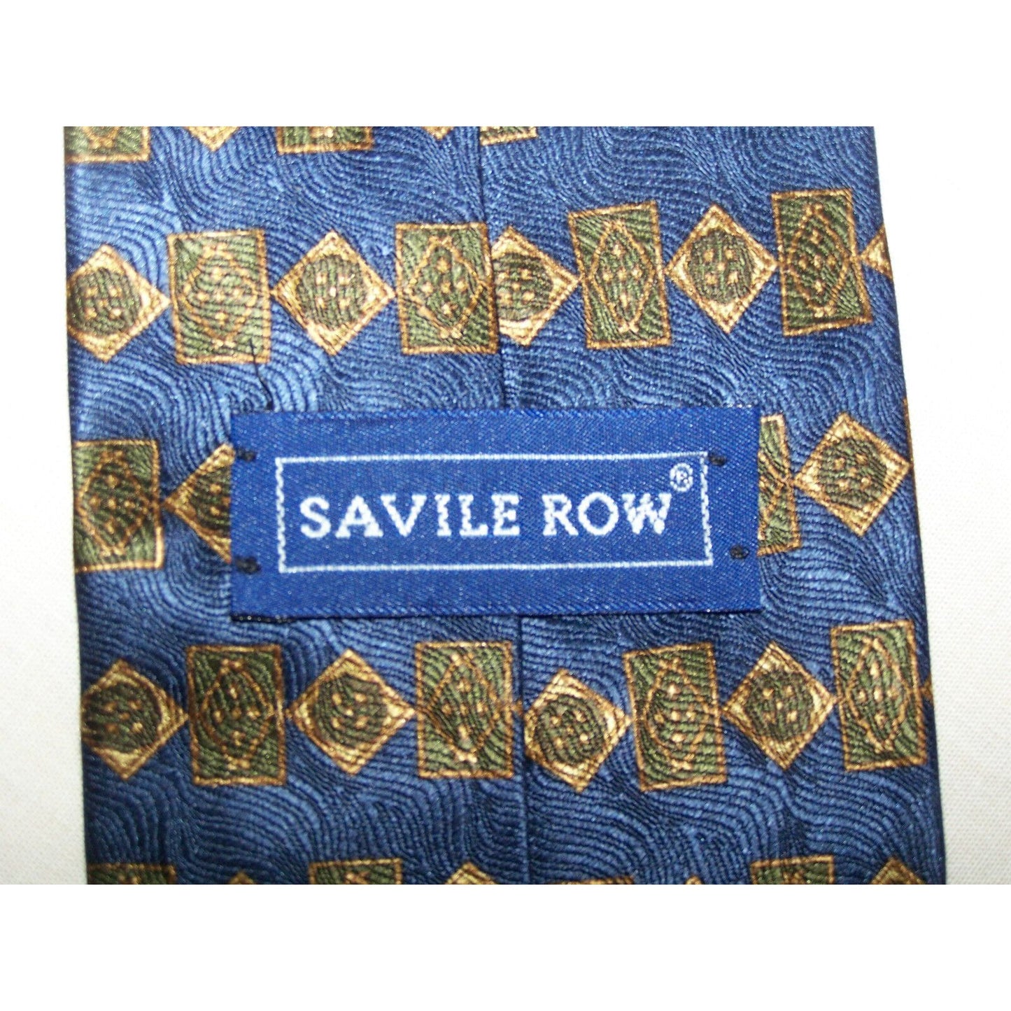 Tie Blue Gold Geometric Shape Row Savile Row Silk Made USA   58 " L   3 3/4 " W