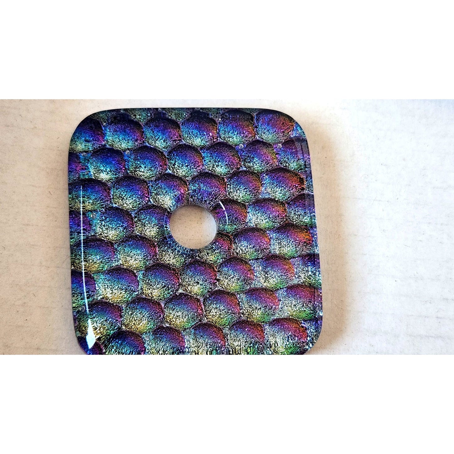 Gem Stone Dichroic  Glass for Pendant Necklace 50  mm x 55 mm  Purple Green Blue 44 Grams
