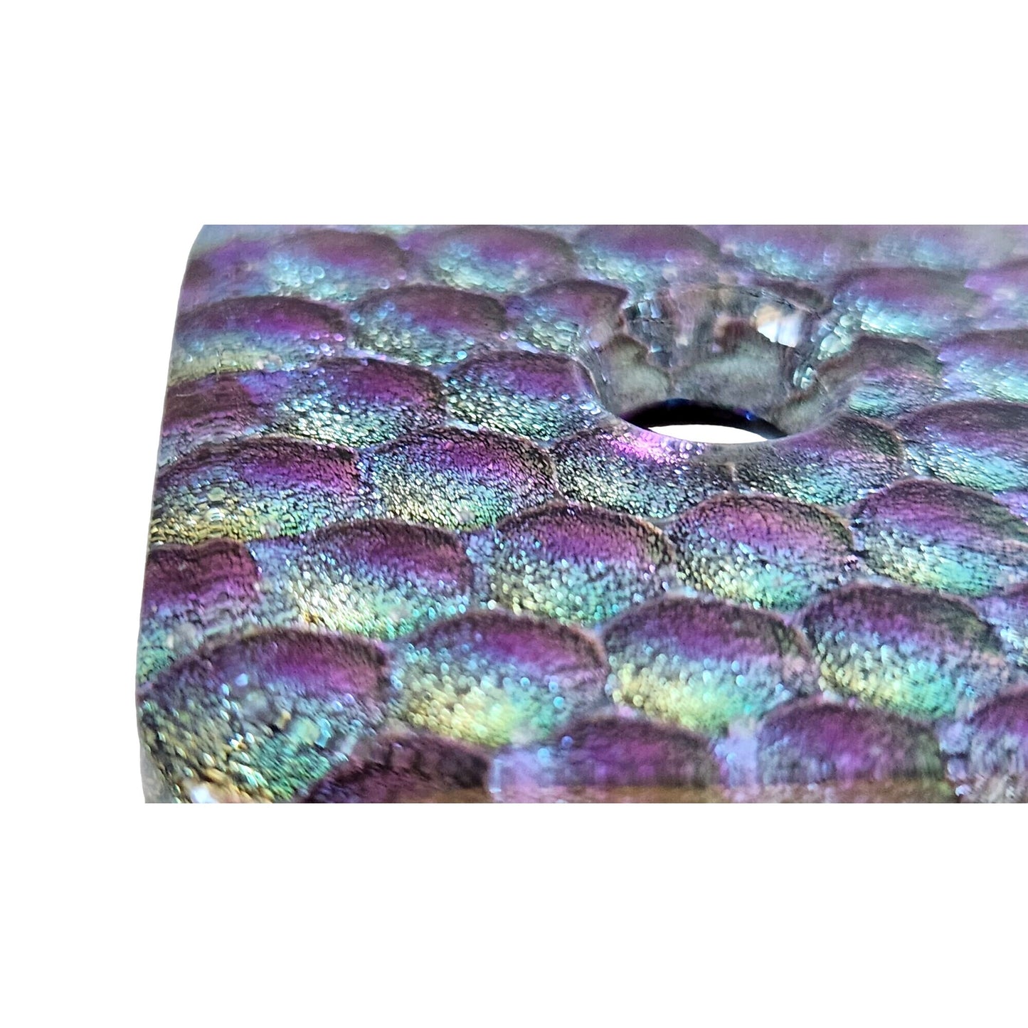 Gem Stone Dichroic  Glass for Pendant Necklace 50  mm x 55 mm  Purple Green Blue 44 Grams