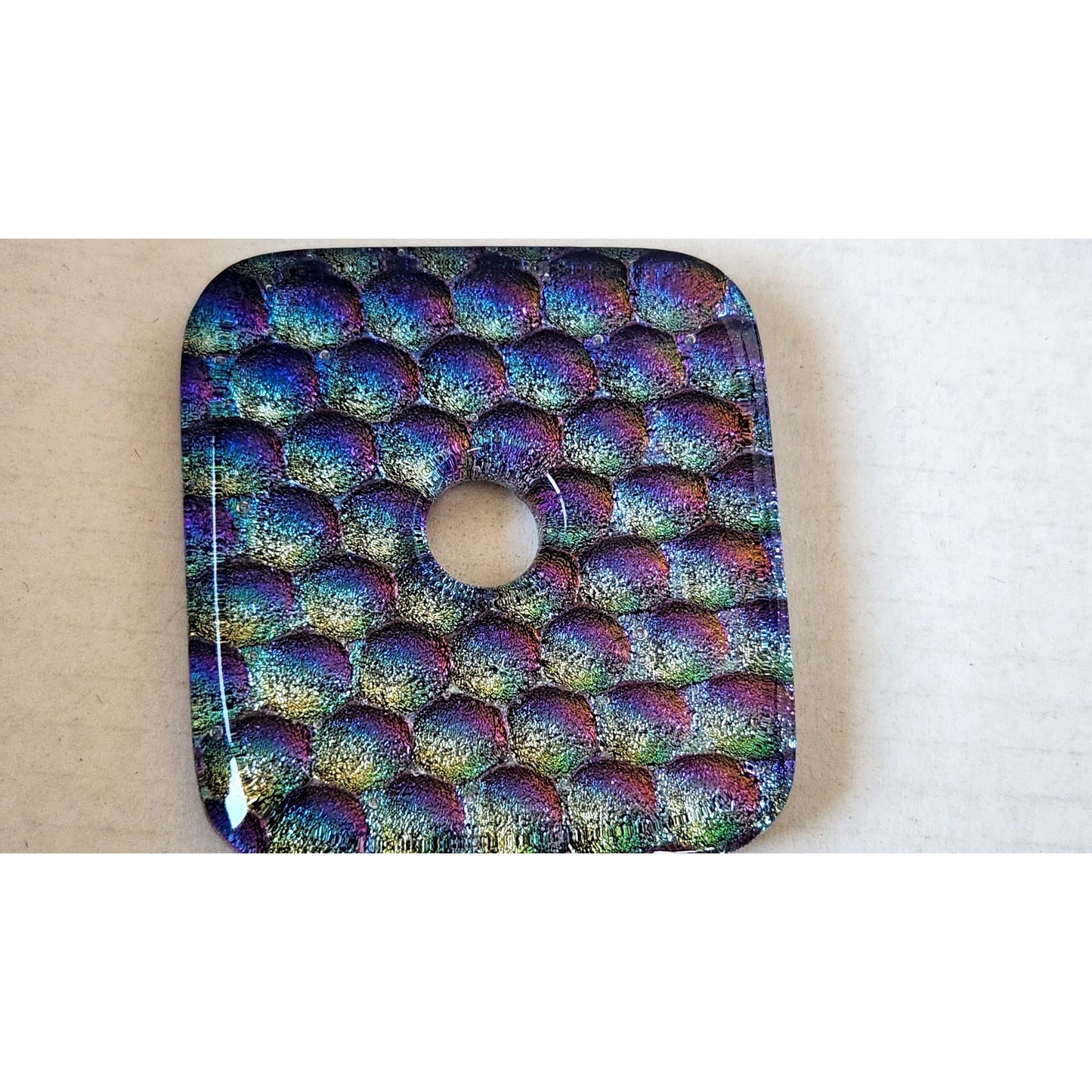 Gem Stone Dichroic  Glass for Pendant Necklace 50  mm x 55 mm  Purple Green Blue 44 Grams