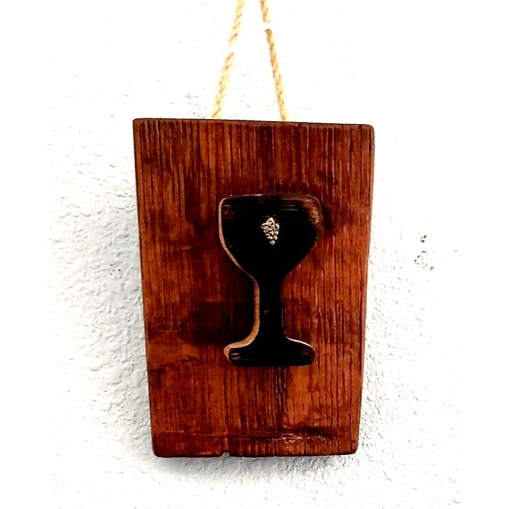 Wood Sign Wine Barrel Wine Glass Grape Cluster Charm Dark Wine Stave Toasted