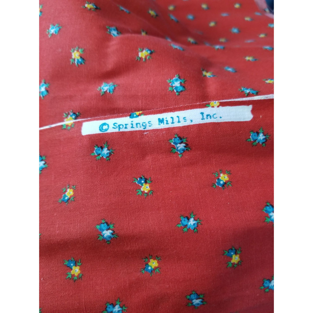 Material Cotton Red Fabric Small Flowers Yellow Green Leaves  Spring Mills Fabric 38" x  44" Cotton