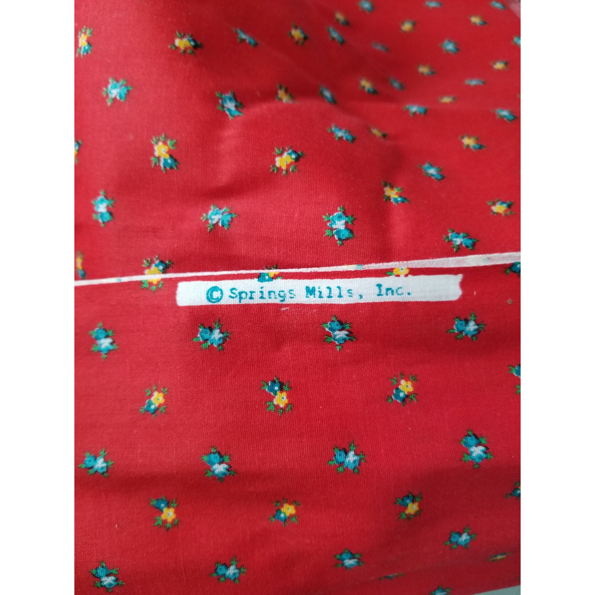 Material Cotton Red Fabric Small Flowers Yellow Green Leaves  Spring Mills Fabric 38" x  44" Cotton