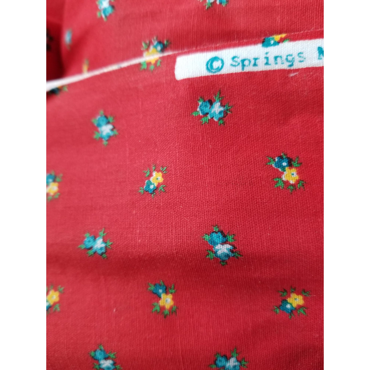 Material Cotton Red Fabric Small Flowers Yellow Green Leaves  Spring Mills Fabric 38" x  44" Cotton