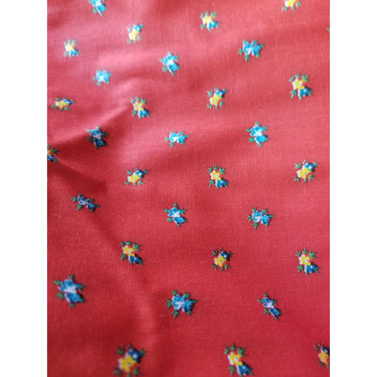 Material Cotton Red Fabric Small Flowers Yellow Green Leaves  Spring Mills Fabric 38" x  44" Cotton