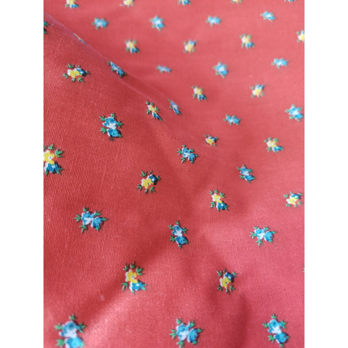 Material Cotton Red Fabric Small Flowers Yellow Green Leaves  Spring Mills Fabric 38" x  44" Cotton