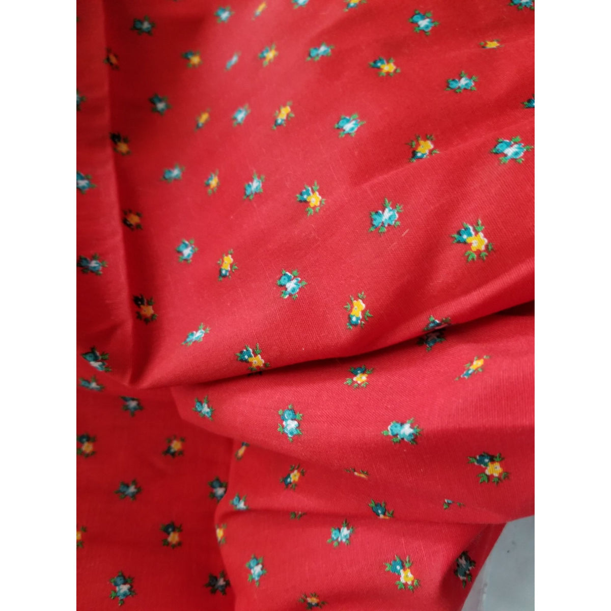 Material Cotton Red Fabric Small Flowers Yellow Green Leaves  Spring Mills Fabric 38" x  44" Cotton