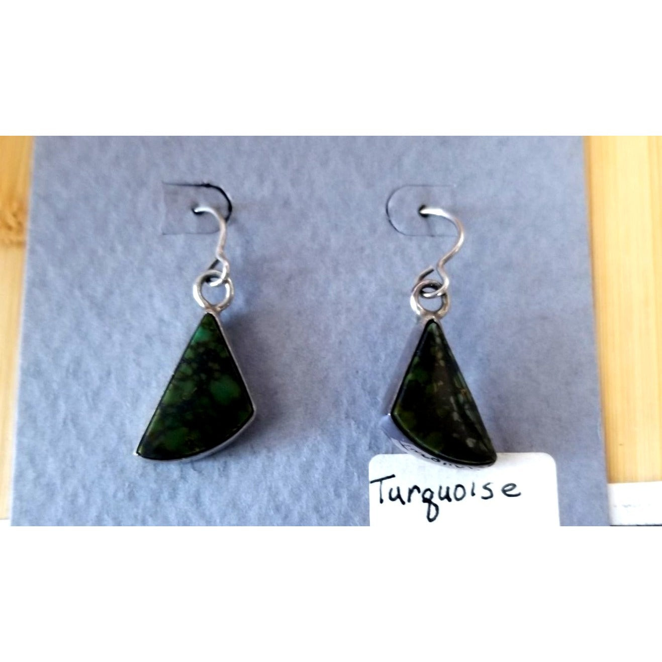Earrings Turquoise   4.9 Gr 24.5 ct  10 mm  x 10  mm  Silver 925 Triangle Green